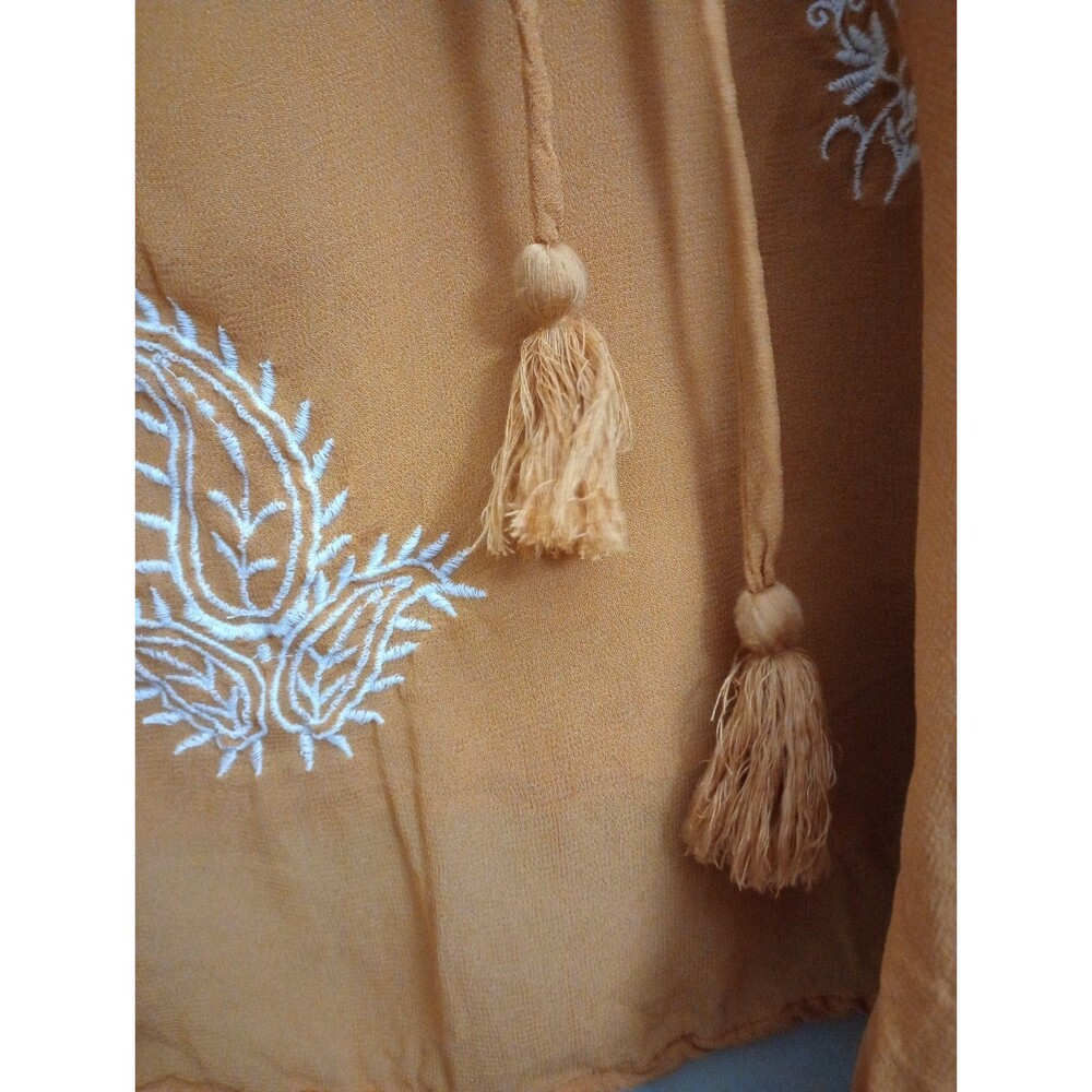 World Market Mustard Color Semi Sheer Embroidered Blouse Size Small/Medium - Picture 5 of 10